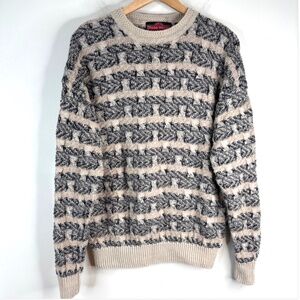 VTG 90s Stone Haven 3D Knit Sweater M Grandpa Retro Grunge Cosby Beige Neutral